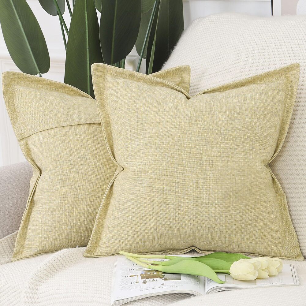 8866 Set of 2 Linen Throw Pillow Covers with Broad Edge Soft Boho